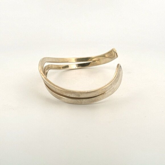 Taxco Sterling Silver Wavy Modernist Cuff Bracelet Signed Mexico, Vintage Estate - Picture 4 of 8